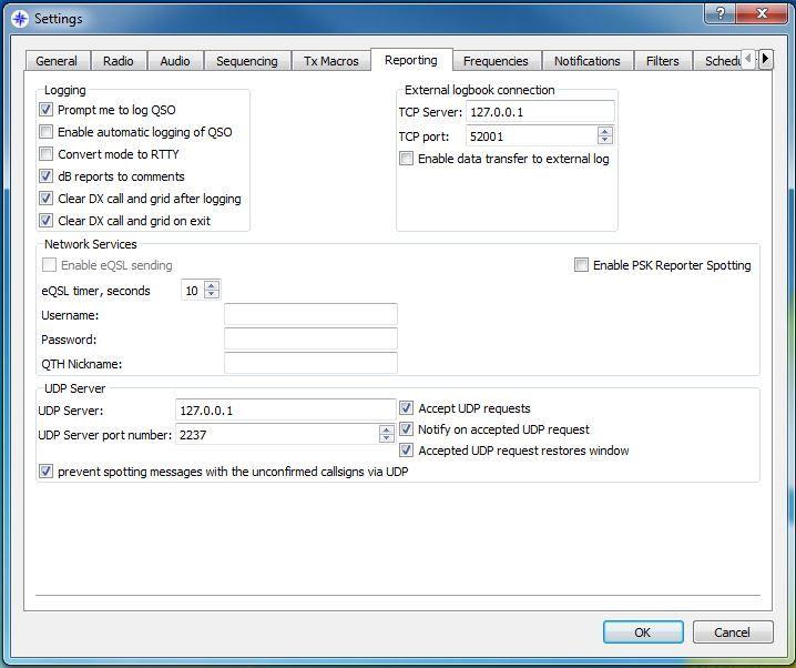 7.6 Reportes Registro de contactos Invitación a que registre el QSO: si está marcada, aparecerá una ventana emergente para que acepte registrar el QSO después de enviar RR73 / 73.