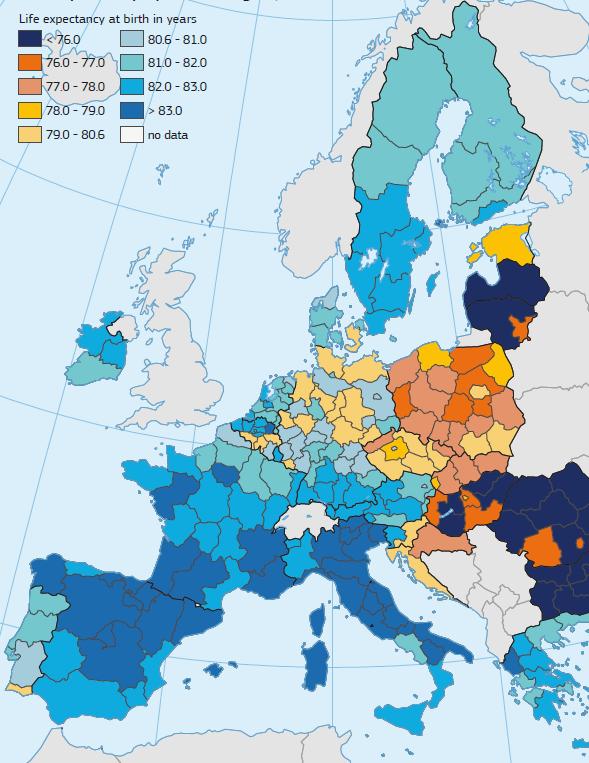 1. PENSIONES EN EUROPA: envejecimiento y gasto ENVEJECIMIENTO DE LA POBLACIÓN En Europa, la esperanza de vida al nacimiento ha aumentado en casi 10 años en las últimas 5 décadas.
