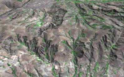 Peligros Geológicos por Procesos Glaciales, Cordillera Blanca - Río Santa 43 Imagen 12 Vista satelital 3D de las cárcavas del sector Pariac - Huaraz.