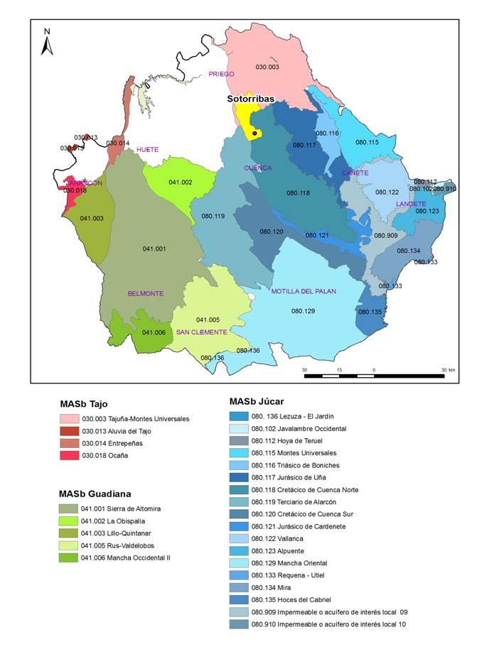 4. HIDROGEOLOGIA REGIONAL En la provincia de Cuenca se sitúan tres cuencas hidrográficas distintas: Guadiana, Júcar y Tajo; que a su vez quedan divididas en distintas Masas de Agua Subterránea (MASb).