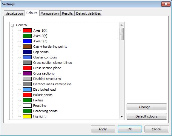 Output program - General overview Display area Figure 248: Colours tabsheet of the Settings window
