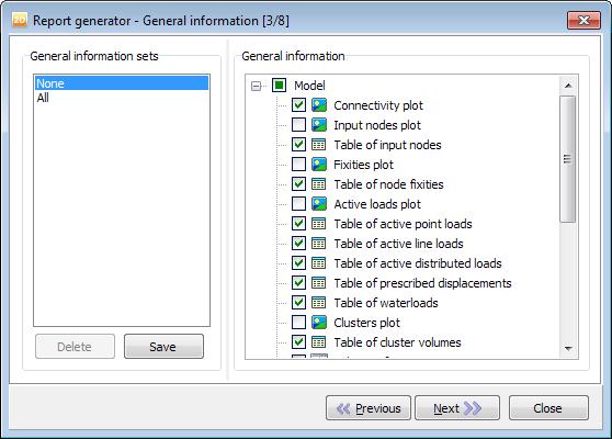 Output program - General overview Report generation Figure 254: Report generator - General information Step 4: Select model view sets to be