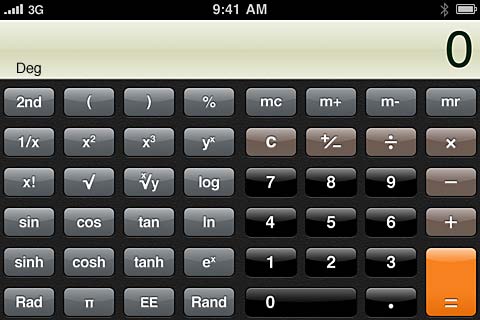 Teclas de la calculadora científica Gire el iphone hasta colocarlo horizontalmente para mostrar la calculadora científica.