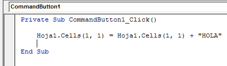 que se haga un clic en el botón, se acumule un nuevo HOLA (igual que podría ser cualquier otro valor numérico