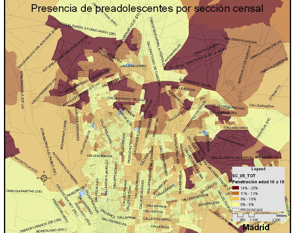 sección) Gráfico 57: Concentración de población joven por sección censal de Madrid