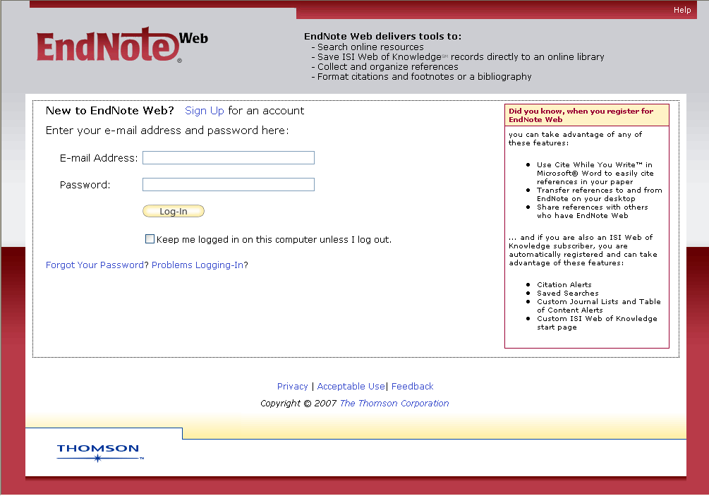 Mi Biblioteca de Endnote Web Para acceder a una biblioteca de Endnote Web es necesario inscribirse con sus claves de accesso correspondientes a su perfil de usuario de Web of Knowledge.
