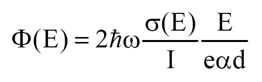 dieléctrica relativa y del vacío, respectivamente), dv/dt es el ritmo de cambio del potencial superficial, Φ(E) es la eficiencia de fotogeneración, δ es el número de fotones absorbidos por unidad de