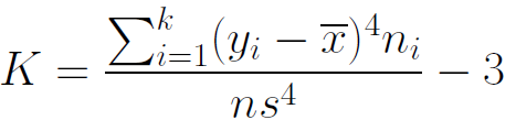 Curtosis Y para el caso de datos tabulados: Interpretación: el valor de este coeficiente para la distribución normal será igual a 0, o sea que cualquier distribución para la que se obtenga un valor