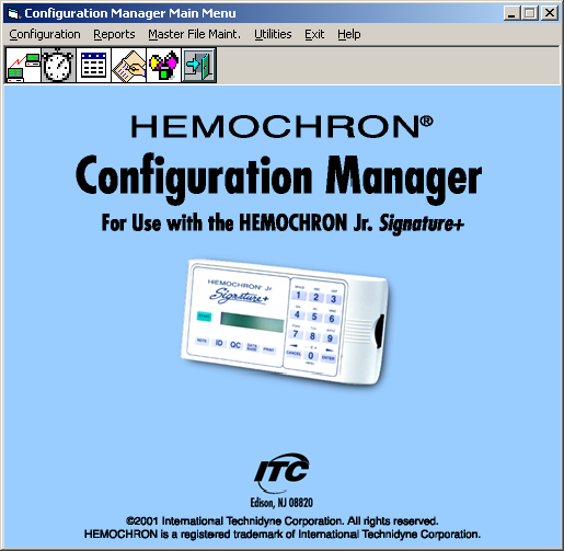 Menús Los menús para las funciones de HEMOCHRON Configuration Manager se muestran en la parte superior de la ventana principal: El uso de cada menú se describe a continuación: Menú Finalidad