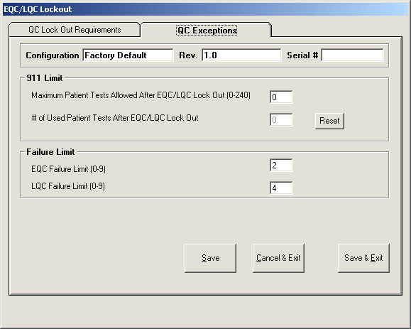 Para especificar excepciones de control de calidad: 1. Seleccione Lock-Out Control (Control del bloqueo) en la pantalla Configuration Module (Módulo de configuración).