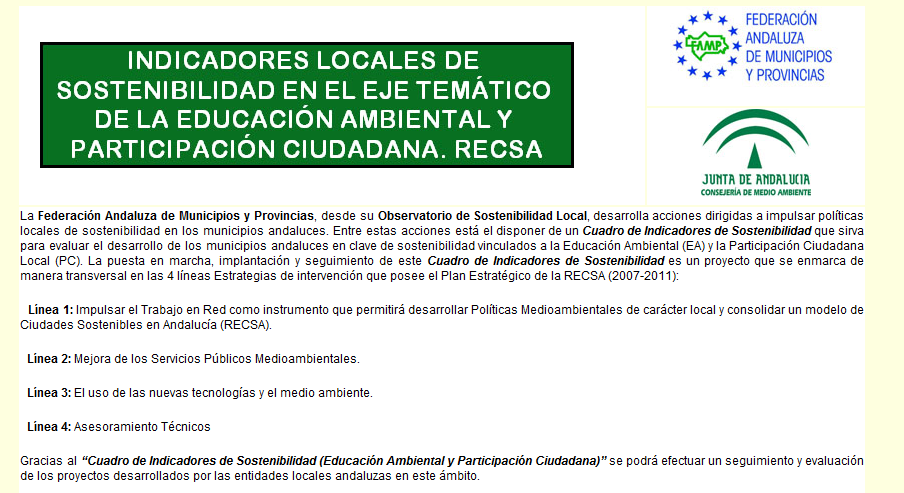 php3 o Mapa de Indicadores de Sostenibilidad Local en el eje de la Educación Ambiental y la Participación Ciudadana.