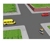 A. Si. B. No. C. Según la hora. En esta intersección qué vehículo pasa en primer lugar? A. El automóvil rojo. B. El ciclomotor. C. La furgoneta amarilla.