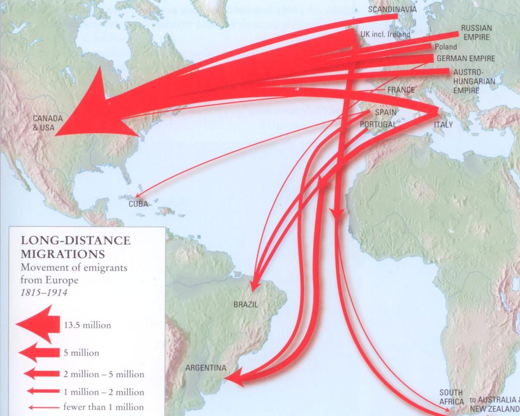 Mapa 1 Migración desde Europa hacia las Américas, 1815-1914 Fuente: King et al., 2010, The Atlas of Human Migration. Global Patterns of People on the Move. Earthscan, Londres, p. 29.