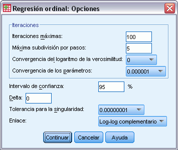 .. Figura 17-1 Cuadro de diálogo Regresión ordinal Seleccione una variable dependiente. Pulse en Aceptar.