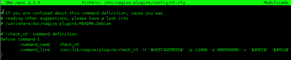 Aqui le indicamos la IP del servidor Nagios: Le decimos por que puerto debe de escuchar. Comprobamos desde una consola de linux que podemos obtener informacion: Donde: -H 192.168.1.49 es la máquina Windows.