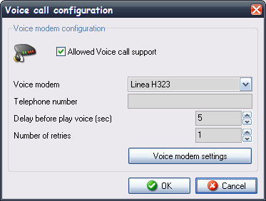 1.5.6 Configuración del soporte del módem de voz Esta ventana se utiliza para configurar el soporte del módem de voz. La ventana sólo se muestra si existe un módem de voz reconocido por el sistema.