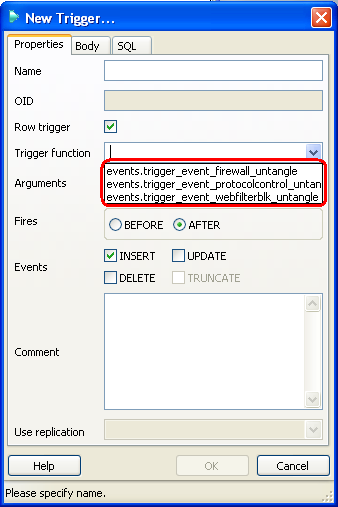 Haciendo clic derecho sobre una tabla se puede adicionar el Trigger (Ilustración 26), en la opción New Object --> New Trigger.