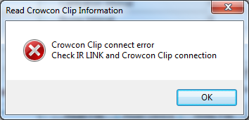 10.6. Resolución de problemas Problemas de conexión Error de conexión del Crowcon Clip: Este error ocurre cuando el IR Link no puede comunicarse con la unidad.