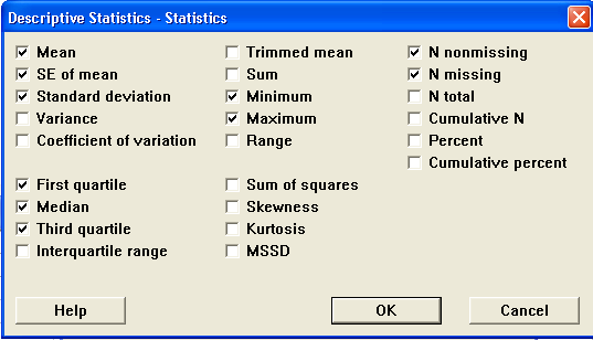 Peso en gr Frequency Selección de estadísticos específicos NOTA: Para que las columnas no se desplazen al copiar de Minitab a Excel cambiar a letra COURIER Descriptive Statistics: Peso en gr Variable