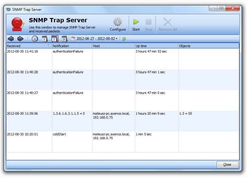 Detectar y monitorear la red 62 Servidor de SNMP Traps Para administrar el servidor de SNMP Traps: 1. Seleccionar Herramientas Servidor de SNMP Traps. 2.