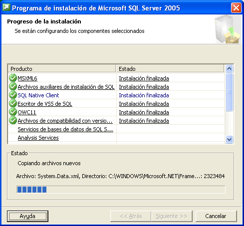 Lo configuramos al gusto y Siguiente: Instalación de MS SQL Server 2005 4/5 Ya está preparada la instalación.