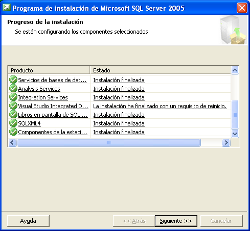 Instalación de MS SQL Server 2005 5/5 Aquí finaliza la instalación. Pulsamos.