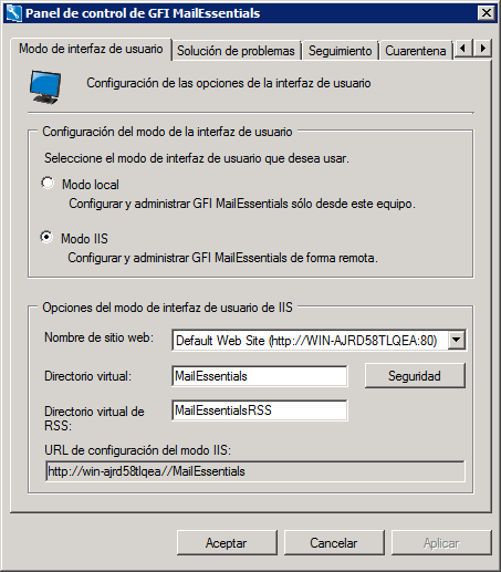 Captura de pantalla 136: GFI MailEssentials Panel de control - Modo de interfaz de usuario 2.
