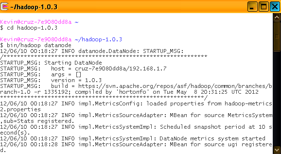 Figura 48. Ejecución JobTracker dentro del NameNode Fuente: elaboración propia. Iniciar los Datanodes, /bin/hadoop datanode.