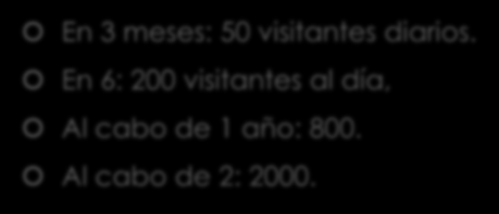 Expectativas razonables En 3 meses: 50 visitantes diarios.