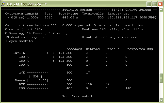 234 VIRTUALIZACION DE SERVIDORES DE TELEFONIA IP EN GNU/LINUX Figura 5.11. Estado final de SIPp en el servidor para el escenario con trascoding.