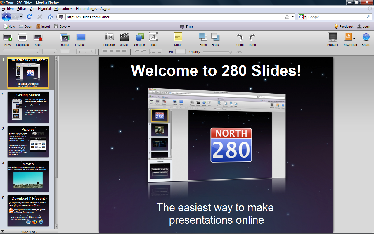 Presentaciones en la web 280 Slides Interfaz muy