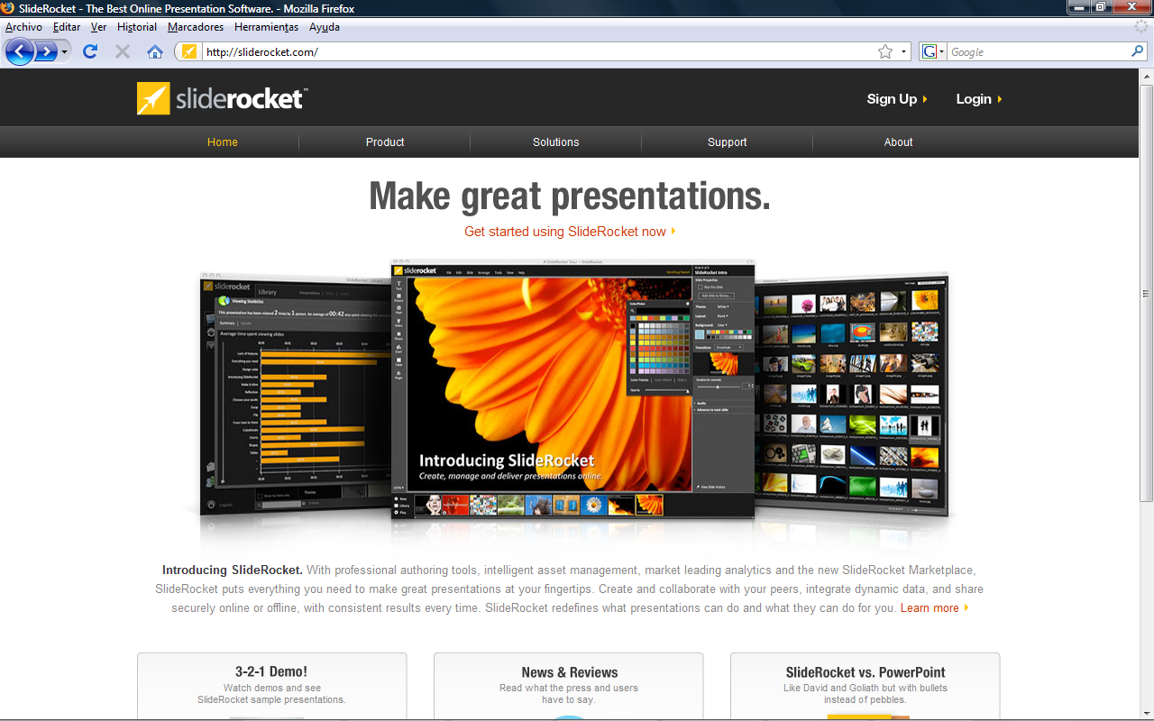 Presentaciones en la web sliderocket Interfaz