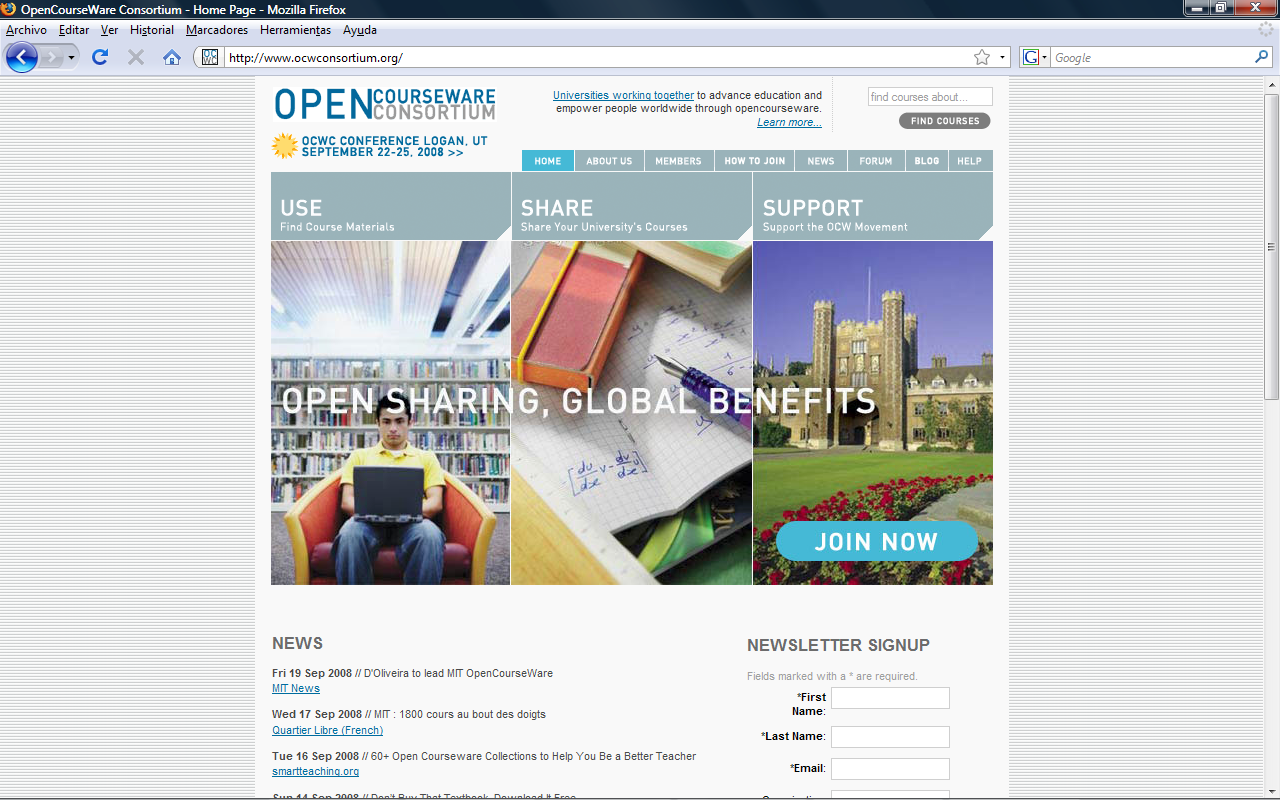 Repositorios digitales En 2005 el MIT y otros crean el OpenCourseWare Consortium OCW Universia Universidades