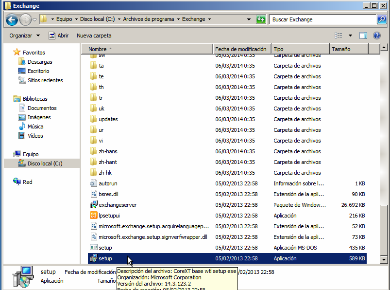 315 Figura G55. Tipo de ejecución de este Servicio La descarga del paquete de instalación de Exchange Server 2010 se la realizó desde los repositorios oficiales de Microsoft http://www.microsoft.