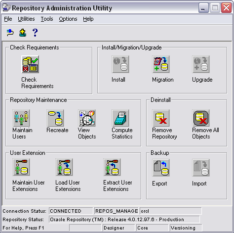 10. Instalación del Repositorio Se realizará mediante un componente de Oracle Designer llamado Repository