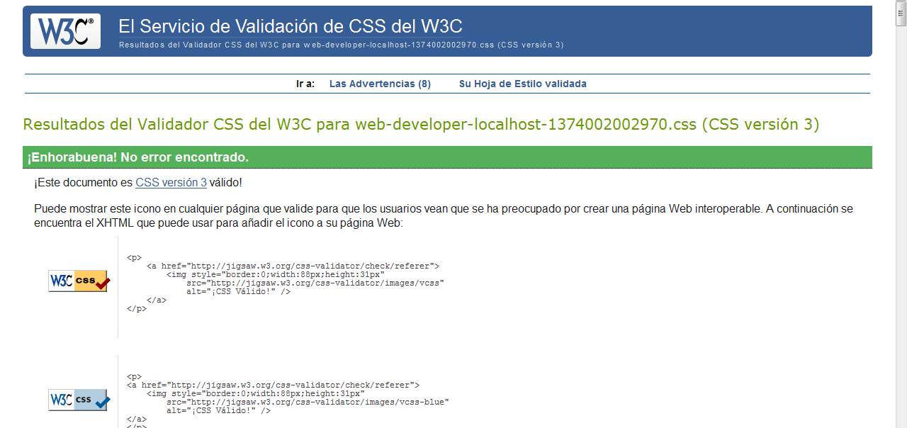 Desarrollo de las s Aplicación web para la traducción de URIs Ilustración 8.2 Evaluación CSS 8.3.2.2 Checklist del WCAG 1.