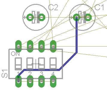 Figura 3: Primera visualización del PCB Las líneas amarillas corresponden a las conexiones eléctricas establecidas en el esquemático.
