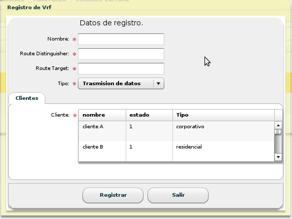 Fig A11: Vista Registro de Vrf Ingresados todos los datos se da clic en el botón "Registrar" y se guarda en el sistema.