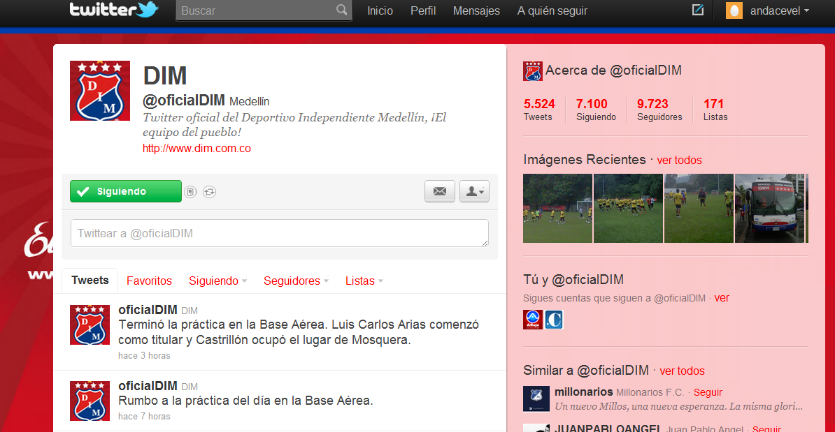 6.1.7.3. Twitter En el caso del Deportivo Independiente Medellín, es la red social en la cual participa más activamente.
