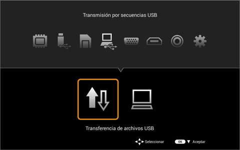 Transferencia de archivos USB Puede transferir archivos desde el ordenador a la memoria interna del proyector.