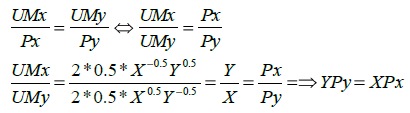 VII. (Cobb Douglas, Restricción Presupuestaria quebrada). Asuma un consumidor que consume X e Y y cuya función de utilidad es U(X,Y)=2X 0.5 Y 0.5 : a.