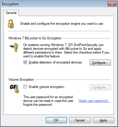 1. En la consola de administración de GFI EndPointSecurity, haga clic en la ficha Configuration > Protection Policies. 2.