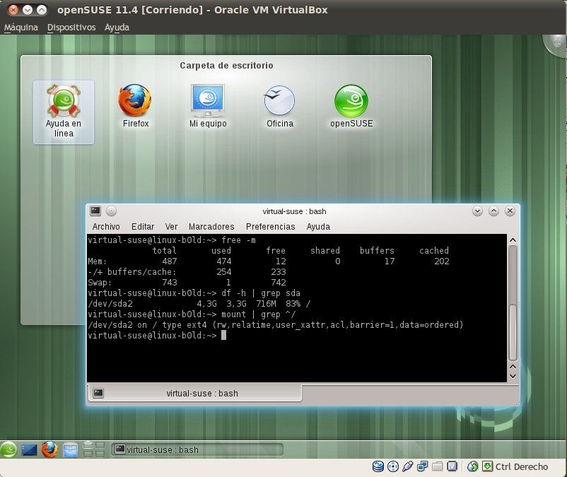 Figura 20. Instalación finalizada de opensuse 11.4 El entorno de escritorio elegido es KDE, famoso por su alto consumo de memoria RAM.