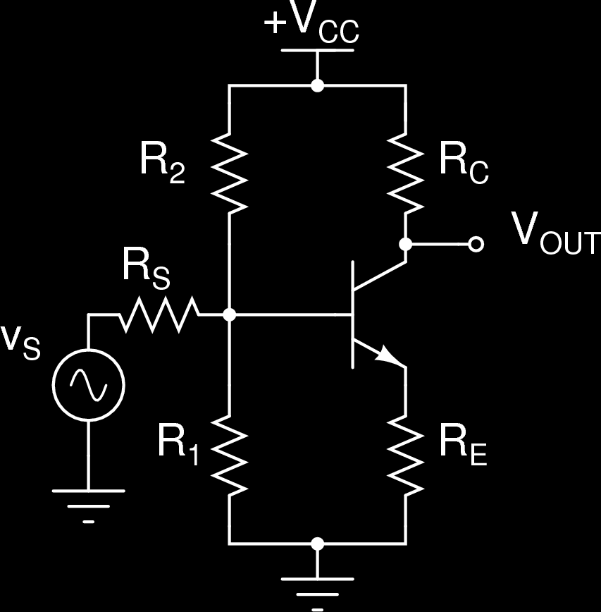 Figura 3: Inserción directa de una fuente en pequeña señal a una red con degeneración de emisor. Este es, más o menos, el funcionamiento deseable. Sin embargo, este circuito no puede funcionar.