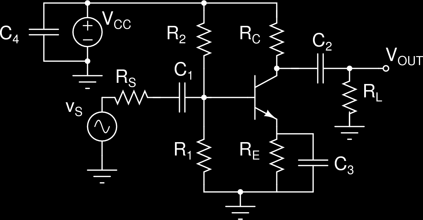 Figura 4: Uso de condensadores para insertar una pequeña señal sin alterar el punto de operación. Podría darse el caso contrario.
