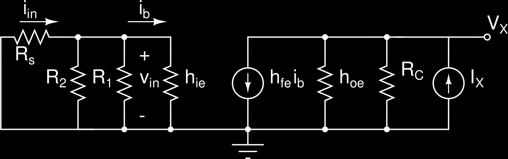 Figura 7: Equivalente en pequeña señal del amplicador en emisor común para el cálculo de la impedancia de salida.