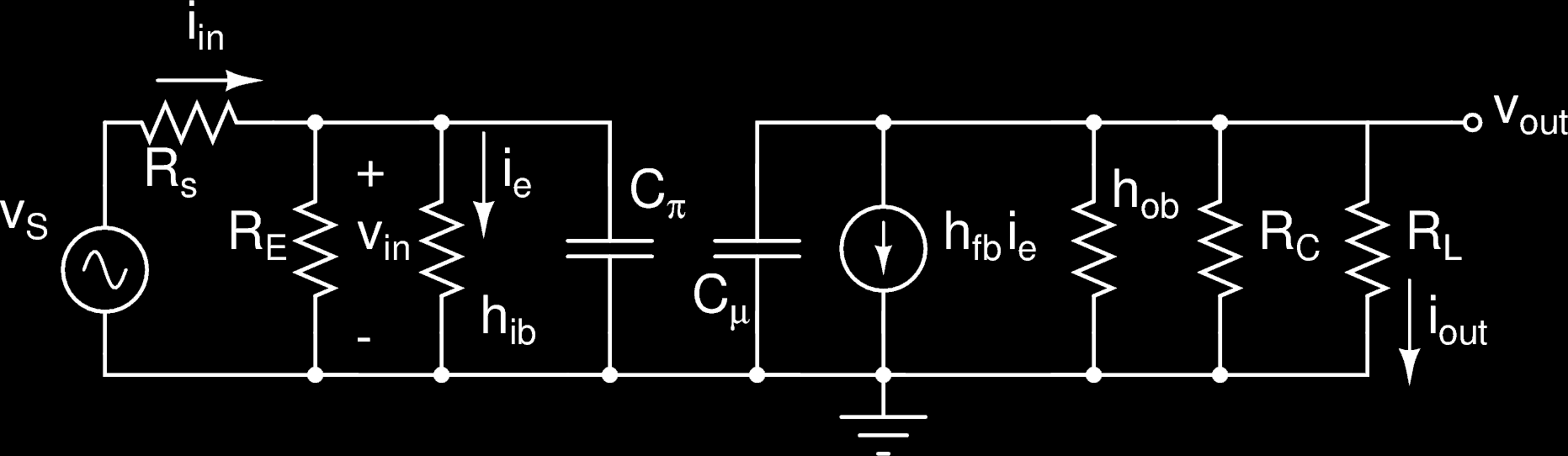 Figura 8: Modelo en pequeña señal de un amplicador en base común a frecuencias altas.
