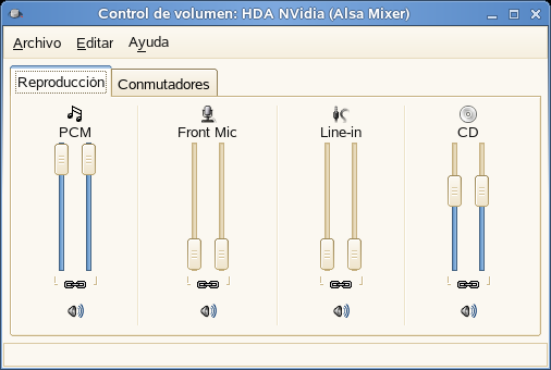 Si el icono del mezclador (que representa un altavoz) no se muestra en el panel del escritorio, pulse Alt+F2 y escriba gnome-volume-control, o haga clic en Ordenador > Más aplicaciones > Audio y
