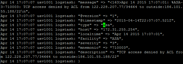 5.3.2 Configuración de LogStash para el firewall ASA Entrada En el componente de entrada de LogStash para el firewall ASA se utilizará el módulo udp con puerto 5515 y se asignará a la variable type