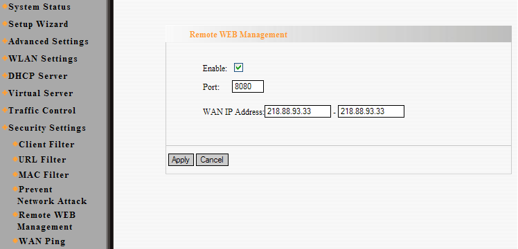 10.5 Administración Remota Web (Remote Web Management) Esta sección es para permitirle al administrador de red manejar el Router remotamente.